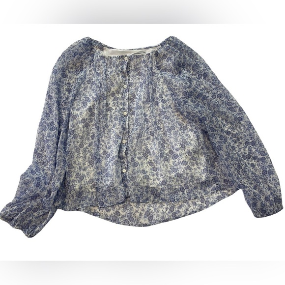 Zara girls blue and white button front blouse. Sheer but lined and so light. - Picture 1 of 3